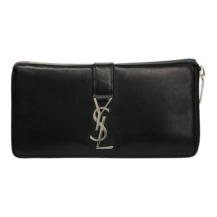 SAINT LAURENT サンローラン 長財布 ユニセックス ラウンドジップ レザー YSL ロゴ金具 ブラック 414570 中古 T1