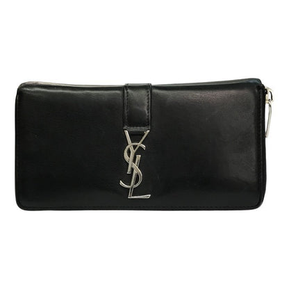 SAINT LAURENT サンローラン 長財布 ユニセックス ラウンドジップ レザー YSL ロゴ金具 ブラック 414570 中古 T1