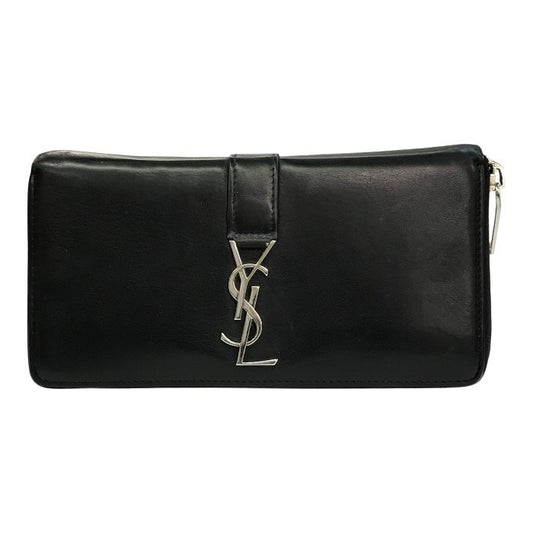 SAINT LAURENT サンローラン 長財布 ユニセックス ラウンドジップ レザー YSL ロゴ金具 ブラック 414570 中古 T1