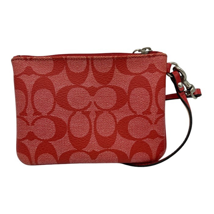 COACH コーチ シグネチャー ポーチ レッド 小物入れ ブランド 総柄 かわいい 中古 W４