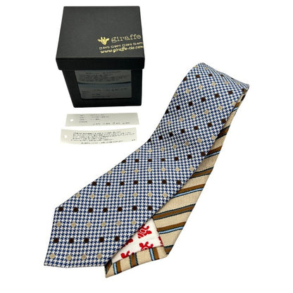 giraffe ジラフ リバーシブル ネクタイ メンズ ストライプ 水玉  千鳥格子 ビジネス シルク 中古 W４