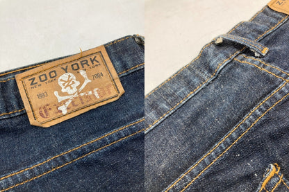 ZOO YORK ズーヨーク ボーンプリント デニムパンツ 34インチ メンズ 中古 D4