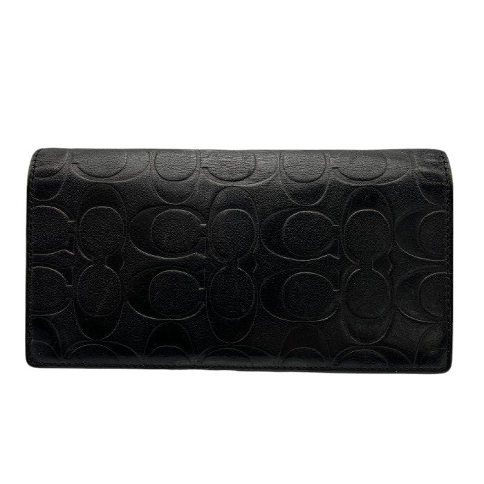 COACH コーチ シグネチャー エンボスドレザー レザー 2つ折り長財布 本革 財布 ブラック 収納 小銭入れ カード入れ 札入れ 中古 W４