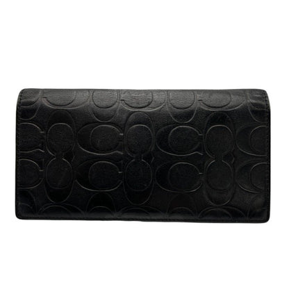 COACH コーチ シグネチャー エンボスドレザー レザー 2つ折り長財布 本革 財布 ブラック 収納 小銭入れ カード入れ 札入れ 中古 W４