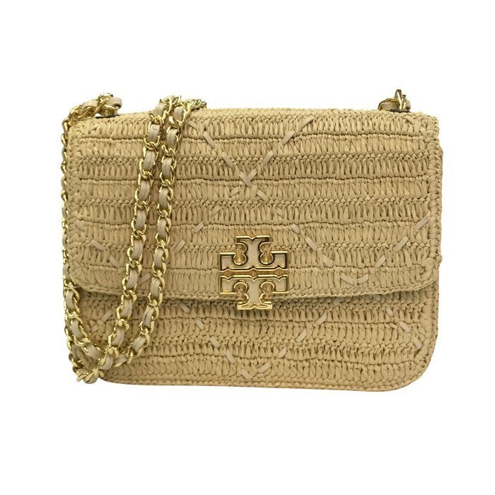TORY BURCH トリーバーチ キラ ショルダーバッグ レディース ラフィア調 ダブルチェーン カゴバッグ ベージュ 中古 T1