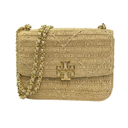 TORY BURCH トリーバーチ キラ ショルダーバッグ レディース ラフィア調 ダブルチェーン カゴバッグ ベージュ 中古 T1