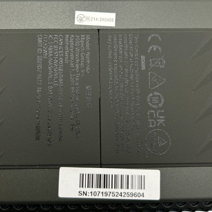 Klipsch Nashville クリプシュ ナッシュビル ワイヤレススピーカー AV020002C01 家電 オーディオ Bluetooth アウトドア 充電式 中古 W４