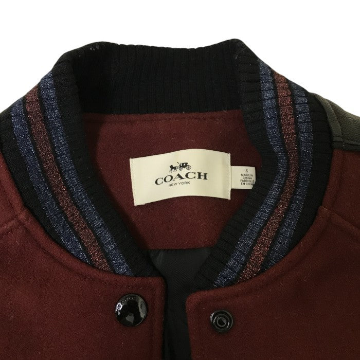 COACH コーチ スタジャン レディース ウール/レザー オーバーサイズ ブルゾン レッド Sサイズ 35104 アウター 秋 冬 中古 W1