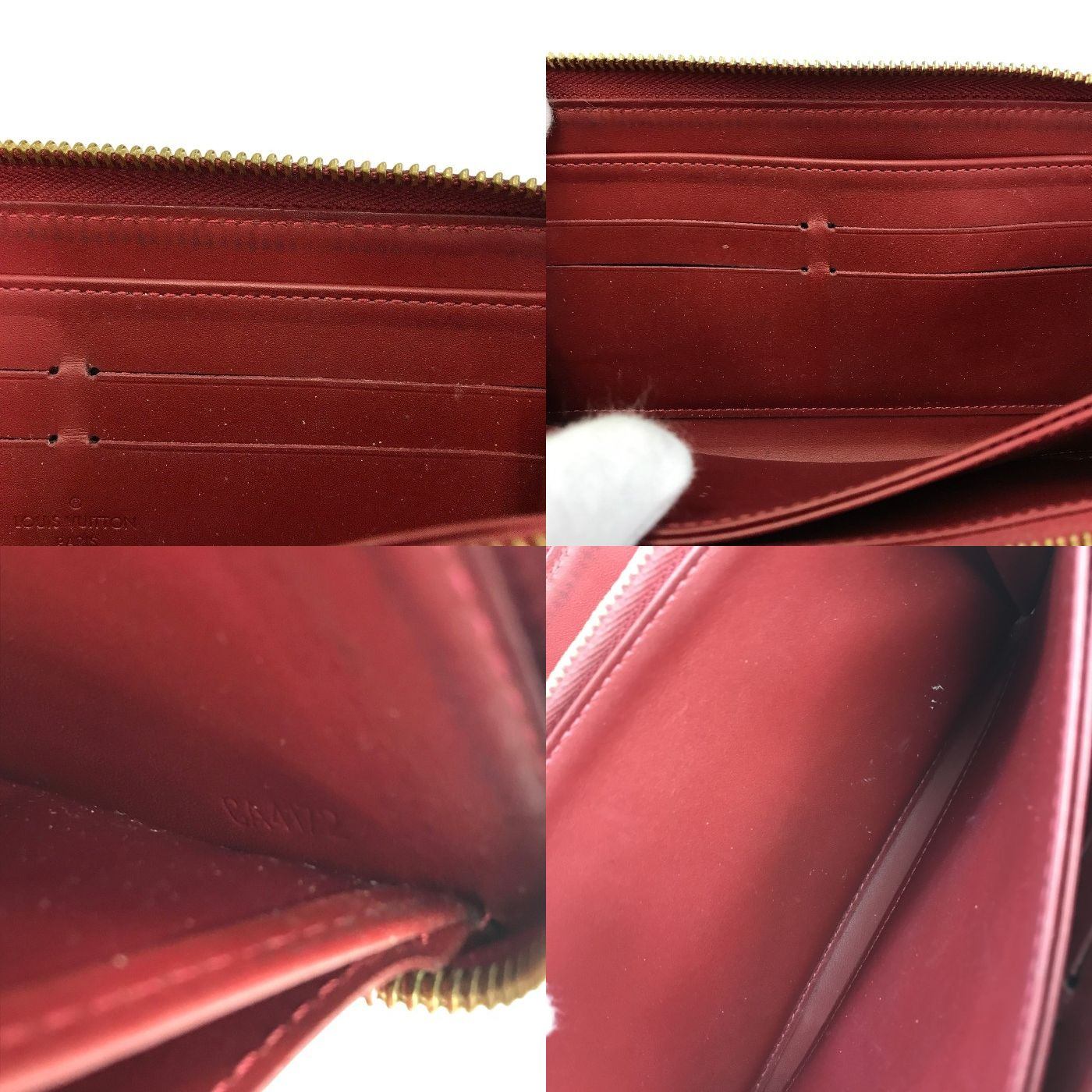 LOUIS VUITTON ルイヴィトン ヴェルニ ジッピーウォレット 長財布 レディース エナメル ラウンドファスナー ジップ 小銭入れ付き レッド M90200 中古 T1