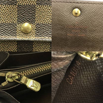 LOUIS VUITTON ルイヴィトン ダミエ ポシェット ポルト モネ クレディ 長財布 二つ折り カード6枚 ブラウン N61724 中古 T1