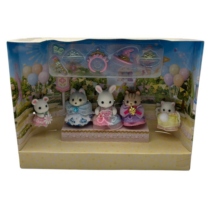 シルバニアファミリー 人形 ゆめいろ赤ちゃんプリンセスセット コ-74 しろウサギ ハスキー シマネコ ペルシャねこ マシュマロネズミ 中古 W４