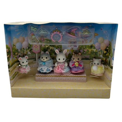 シルバニアファミリー 人形 ゆめいろ赤ちゃんプリンセスセット コ-74 しろウサギ ハスキー シマネコ ペルシャねこ マシュマロネズミ 中古 W４