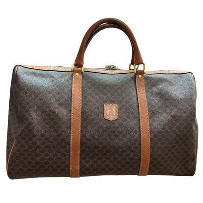 CELINE セリーヌ ボストンバッグ ユニセックス マカダム柄 ショルダー ブラウン 鞄 肩掛け ブランド 旅行 大きめ 中古 W４
