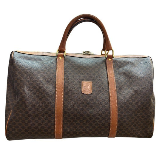 CELINE セリーヌ ボストンバッグ ユニセックス マカダム柄 ショルダー ブラウン 鞄 肩掛け ブランド 旅行 大きめ 中古 W４