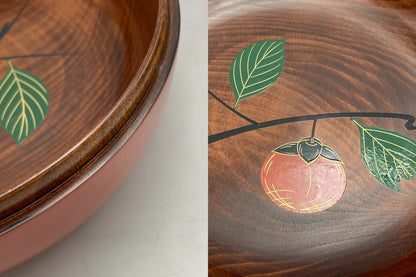 山中塗 雅峰 天然木 うるし塗装 柿型 菓子器 中古 D4