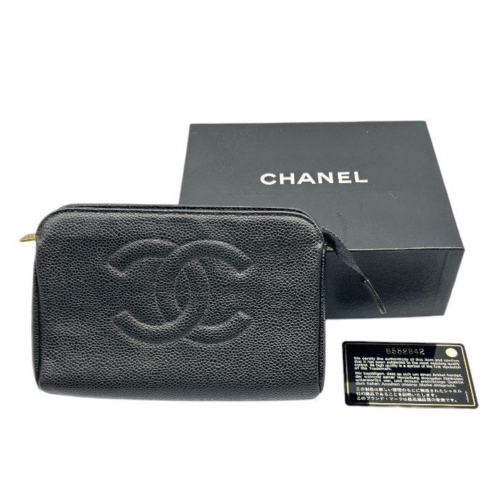 CHANEL シャネル ココマーク キャビアスキン ポーチ ブラック 小物入れ ミニ 小さめ レディース ブランド 中古 W1