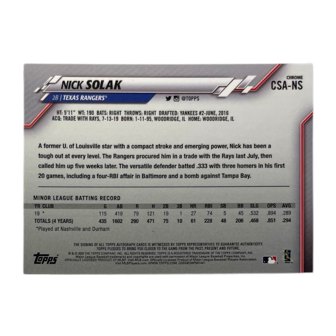 TOPPS MLBカード CHROME NICK SOLAK TEXAS RANGERS #CSA-NS 中古 IT2