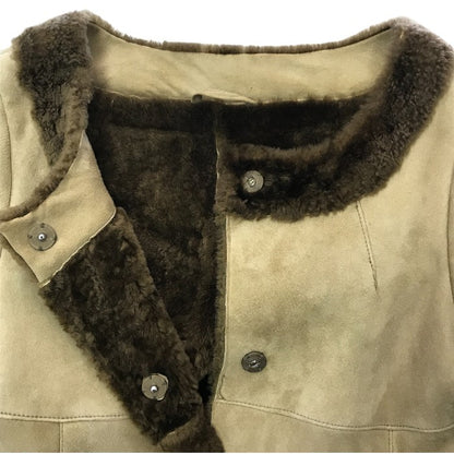 BALLSEY ボールジー ムートンコート レディース 冬 ミドル丈 リアルムートン 羊革 ノーカラー ベージュ 38サイズ 11-08-74-08206 中古 T1