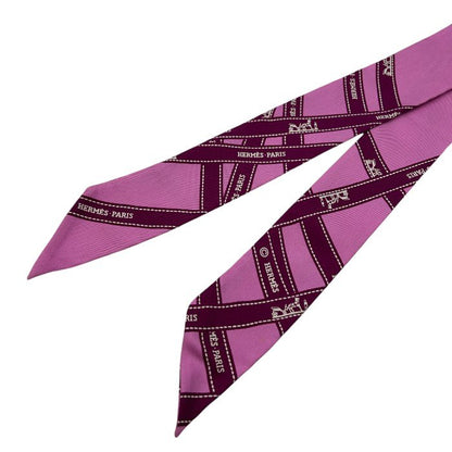 HERMES エルメス ボルデュック ツイリー スカーフ レディース ピンク パープル ブランド シルク 中古 W４