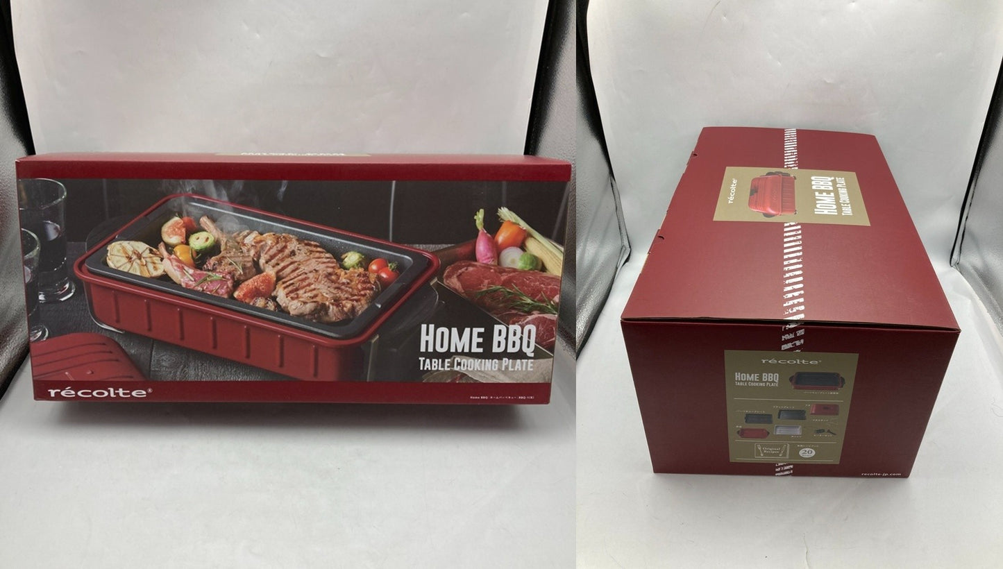 recolte HOME BBQ  レコルト ホームバーベキュー レッド RBQ-1(R) たこ焼きプレート、セラミックスチーム深鍋付き 中古 D4