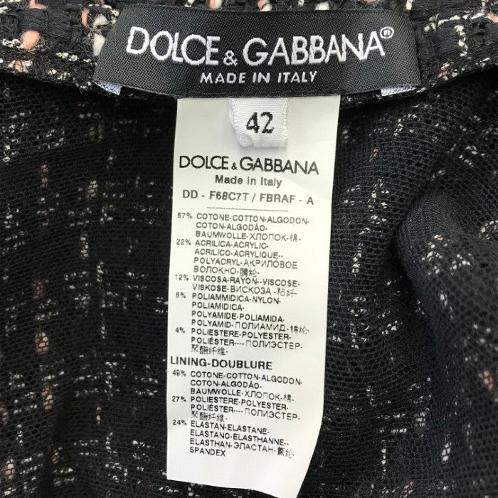 DOLCE＆GABBANA ワンピース レディース コットン ツイード ノースリーブ 膝丈 カットオフ 切りっぱなし ブラック 42サイズ F68C7T 中古 T1