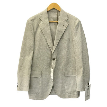 J.PRESS ジェイプレス テーラードジャケット メンズ 春夏 段返り3つボタン 薄手 ストレッチ ストライプ ホワイト系/グレー Lサイズ 中古 T1