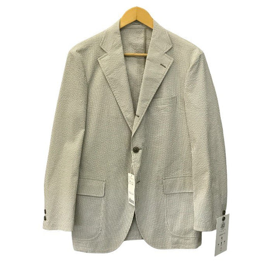 J.PRESS ジェイプレス テーラードジャケット メンズ 春夏 段返り3つボタン 薄手 ストレッチ ストライプ ホワイト系/グレー Lサイズ 中古 T1