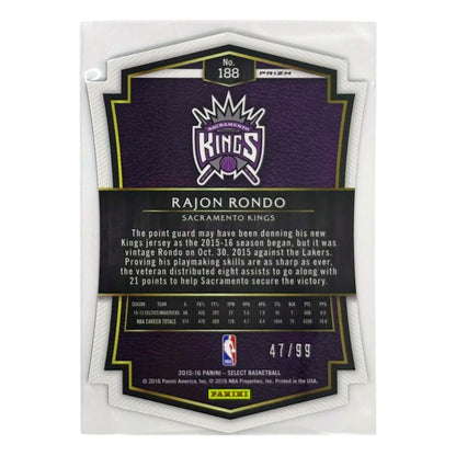 PANINI NBAカード SELECT PRIZM DIE-CUT RAJON RONDO SACRAMENTO KINGS /99 #188 中古 IT1