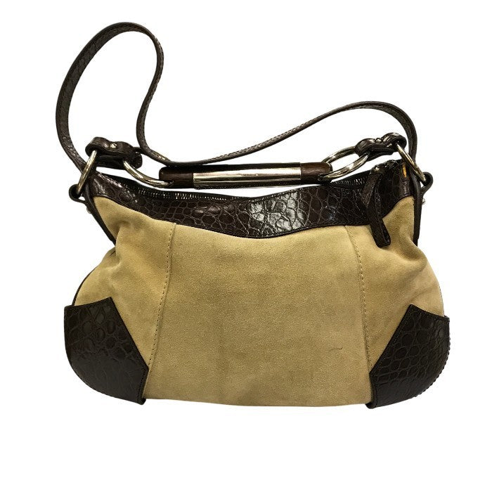 DOLCE&GABBANA ドルチェ&ガッバーナ ショルダーバッグ レディース スウェードレザー 型押し ロゴプレート 内総柄 2way ハンドバッグ ベージュ/ブラウン 中古 T1