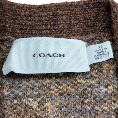 COACH コーチ シグネチャー カーディガン CB640 XS トップス 秋 冬 レディース かわいい 総柄 ブラウン 中古 W４