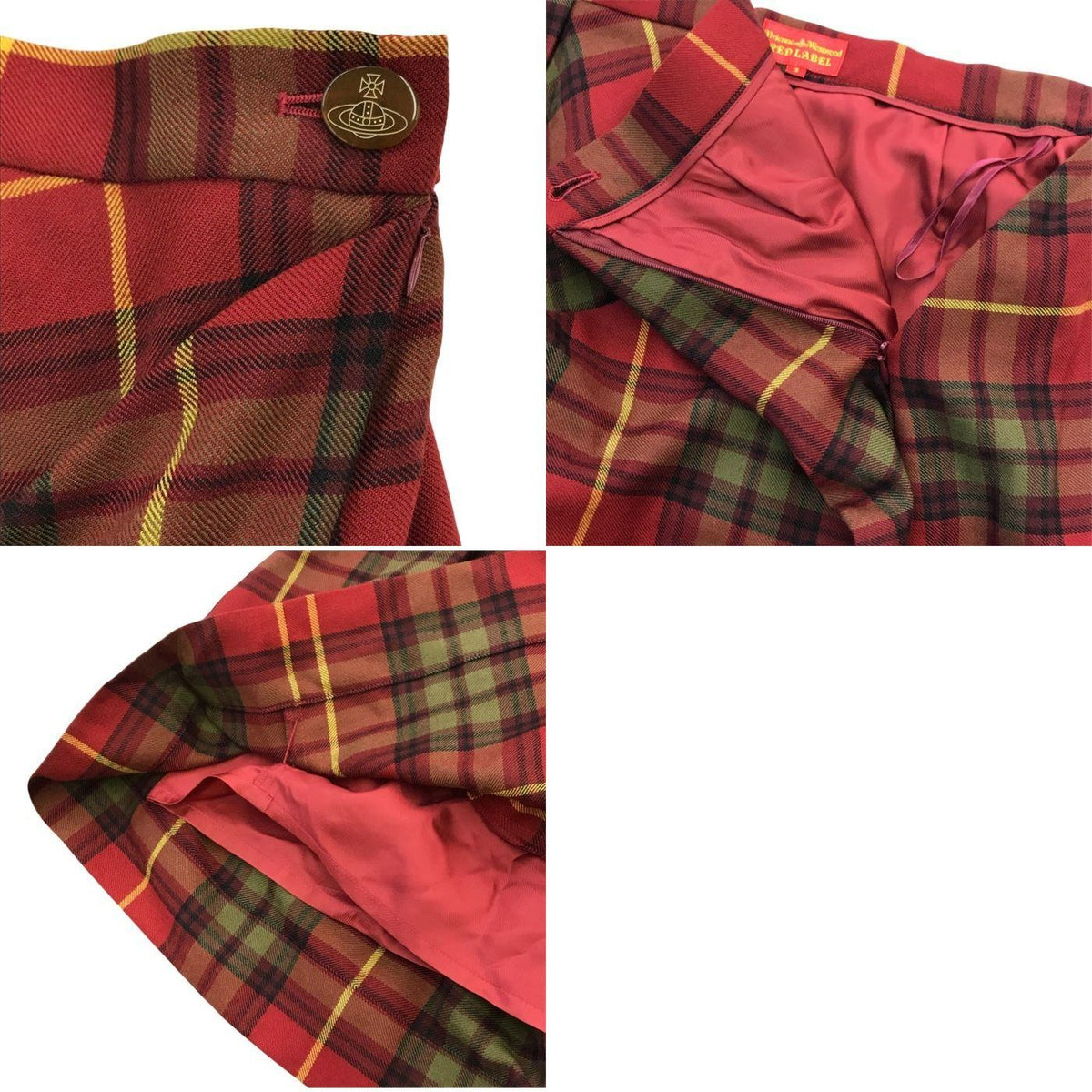 Vivienne Westwood RED LABEL ヴィヴィアンウエストウッド レッドレーベル ジャケット/ミニスカート 上下2点セット レディース ウール セットアップ チェック ラブ 変形 レッド 3サイズ 中古 T1