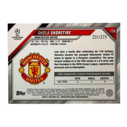 TOPPS サッカーカード CHROME SHOLA SHORETIRE MANCHESTER UNITED /275 #138 中古 IT2