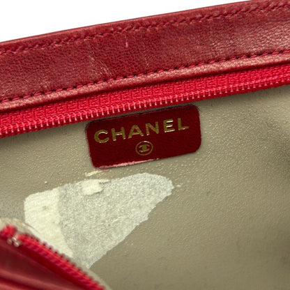 CHANEL シャネル ラムスキン ココマーク ポーチ レッド ブランド レディース 小物入れ 赤 かわいい 中古 W1