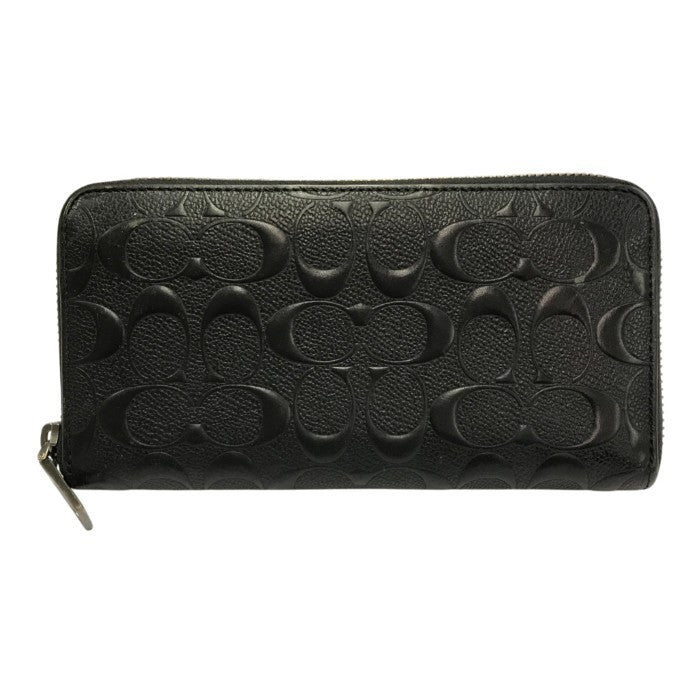 COACH コーチ 長財布 メンズ シグネチャー ラウンドジップ レザー エンボス ブラック F58113 中古 T1