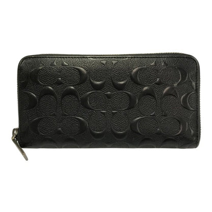 COACH コーチ 長財布 メンズ シグネチャー ラウンドジップ レザー エンボス ブラック F58113 中古 T1