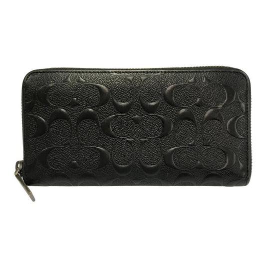 COACH コーチ 長財布 メンズ シグネチャー ラウンドジップ レザー エンボス ブラック F58113 中古 T1