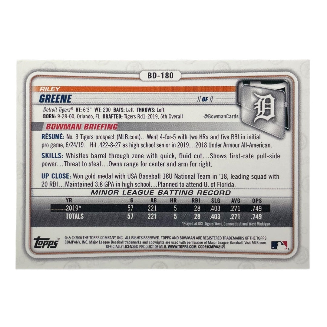 TOPPS MLBカード BOWMAN RILEY GREENE DETROIT TIGERS /499 #BD-180 中古 IT2