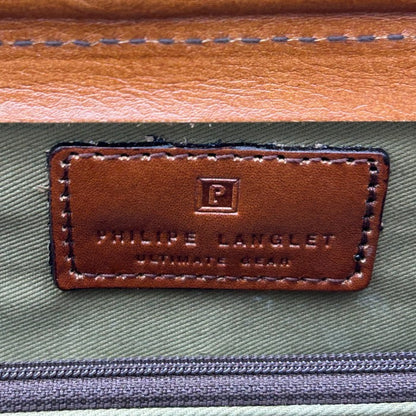 PHILIPELANGLET フィリップラングレー ミニ ダレスバッグ ハンドバッグ ブラウン メンズ 牛革 小さめ 中古 W４