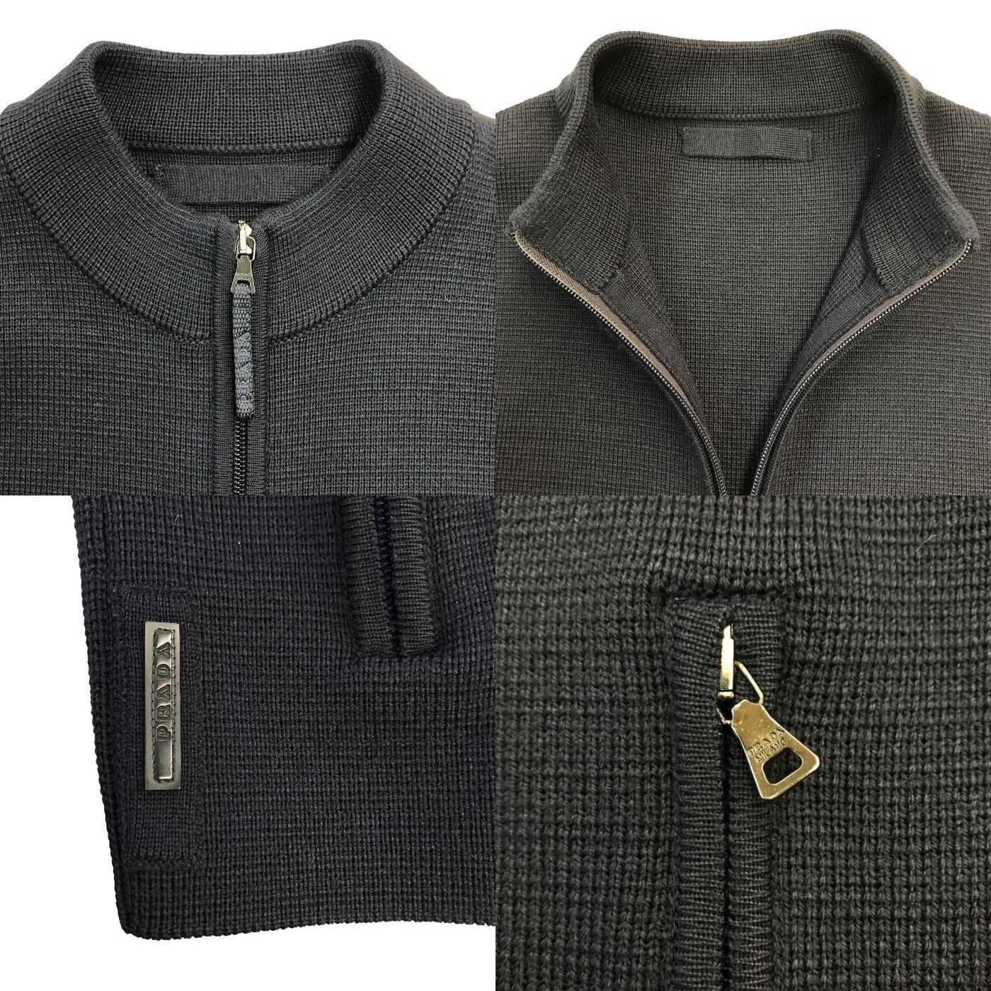 PRADA プラダ ドライバーズニット メンズ ウール ジップアップ セーター サーマルニット ネイビー 50サイズ 中古 T1