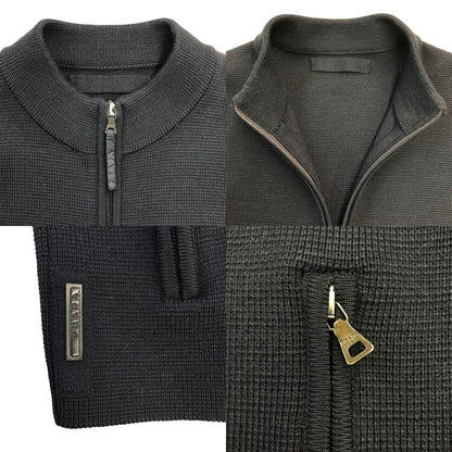 PRADA プラダ ドライバーズニット メンズ ウール ジップアップ セーター サーマルニット ネイビー 50サイズ 中古 T1