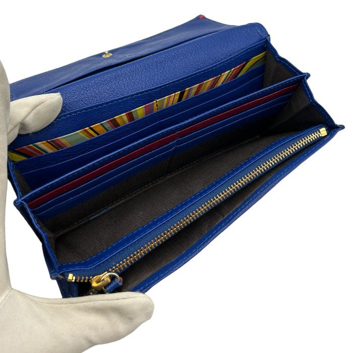 Paul Smith ポールスミス ゴートスキン ハイライトステッチ 長財布 山羊革 レディース カード入れ 札入れ 小銭入れ ブルー 中古 W４