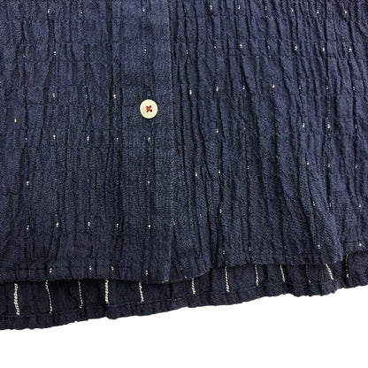 Kasurira カスリラ ブラウス レディース コットン 5分袖 シャツ 袖口ゴム ちりめん風 ネイビー M~Lサイズ 中古 T1