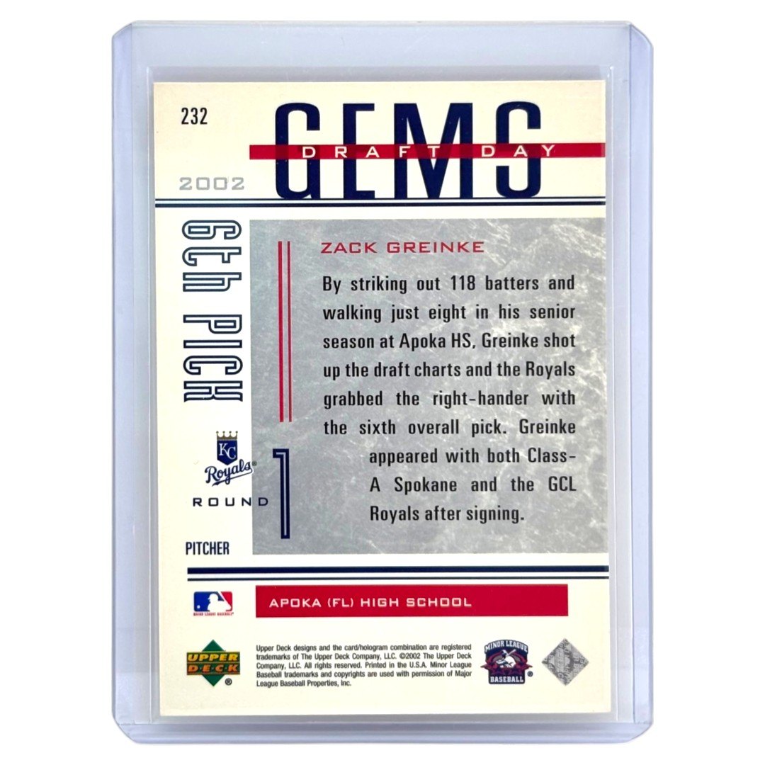 UPPER DECK MLBカード MINOR LEAGUE DRAFT DAY GEMS ZACK GREINKE KANSAS CITY ROYALS #232 中古 IT1