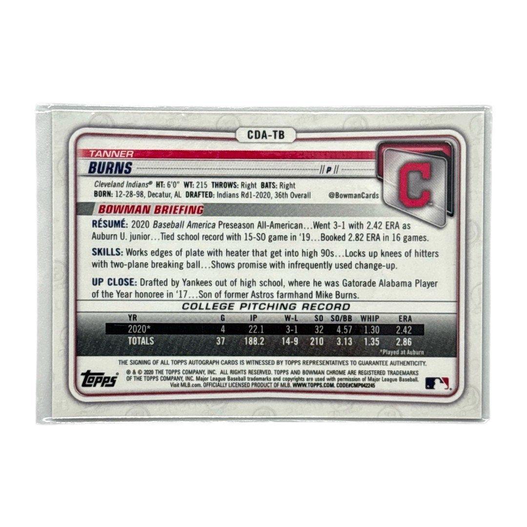 TOPPS MLBカード BOWMAN CHROME 1ST TANNER BURNS CLEVELAND INDIANS /150 #CDA-TB 中古 IT1
