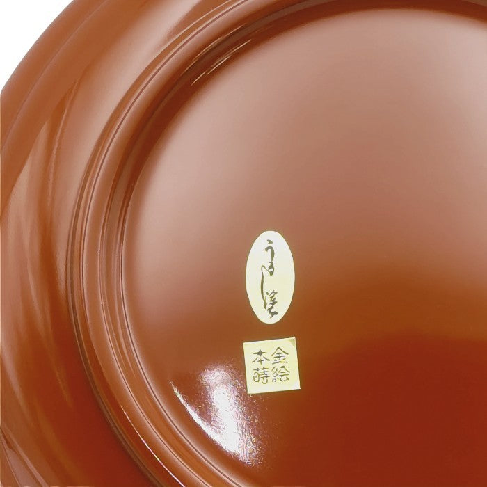 【未使用品】 本うるし塗 末広鉢 金閣 本金蒔絵 洗朱 一器旬彩 盛鉢 菓子鉢 中古 H4