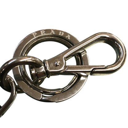 PRADA プラダ キーホルダー レザープレート キーリング チャーム 車 シルバー/ブラック 中古 T1