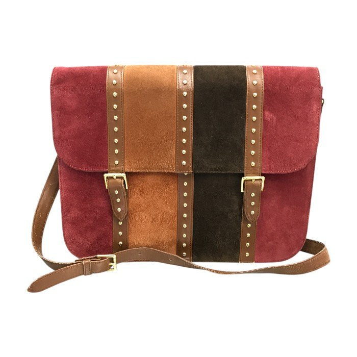 YVES SAINT LAURENT イヴサンローラン ショルダーバッグ ユニセックス スウェード スエード ヴィンテージ 斜め掛け メッセンジャー スタッズ レッド/ブラウン系 中古 T1
