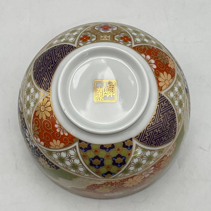 前畑陶器 庫山窯 金彩七宝紋 蓋付 煎茶揃 五客 MAEBATA 湯呑 湯飲み ふた付き 中古 R4