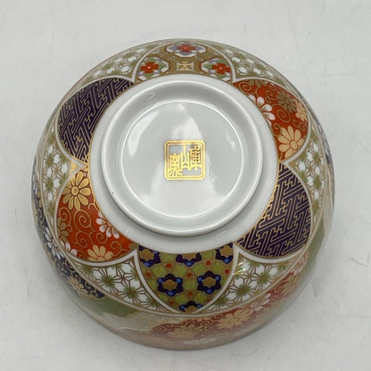 前畑陶器 庫山窯 金彩七宝紋 蓋付 煎茶揃 五客 MAEBATA 湯呑 湯飲み ふた付き 中古 R4