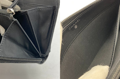 CHANEL シャネル キャビアスキン ラウンドファスナー長財布 ブラック 中古 D4